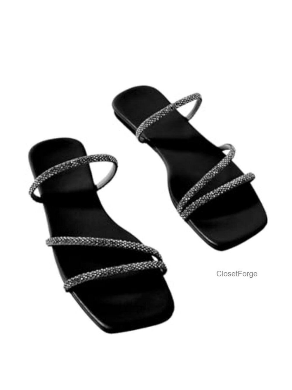 Rhinestone Flat Slide Sandals for Women, Sparkly Dressy Wedding Shoes, Slip On